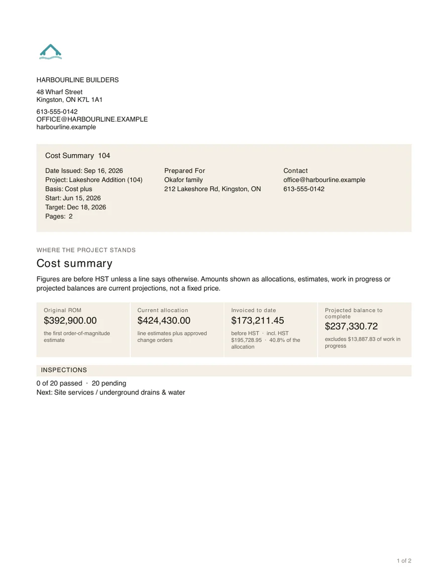 A cost summary PDF.